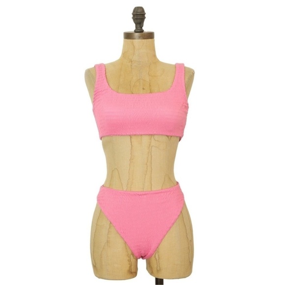 NWOT Naked Wardrobe Barbie Bubblegum Pink Smocked 2 Piece Bikini sz Large - Picture 4 of 11